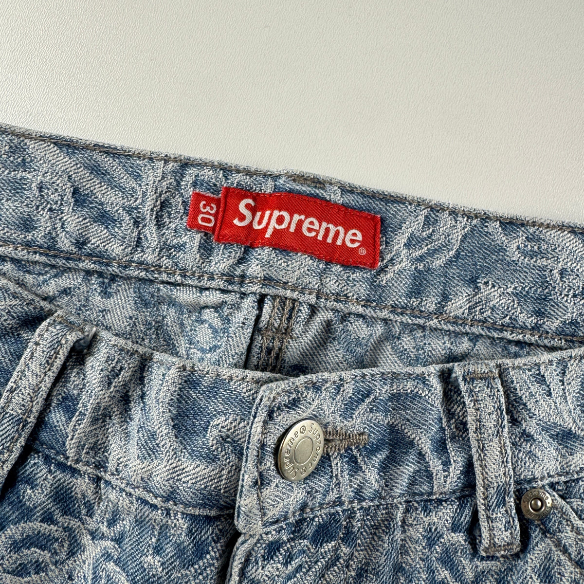 Supreme Script Jacquard Double Knee Blue Pants (30)