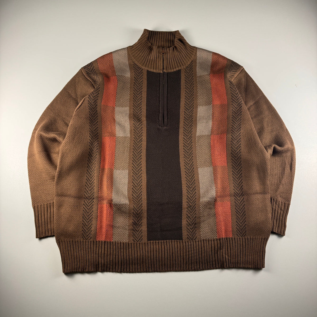Wudge Boy Brown Check Half Zip Knit Sweater (L)