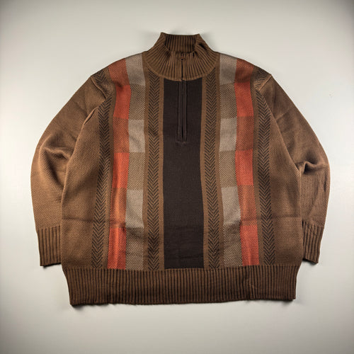 Wudge Boy Brown Check Half Zip Knit Sweater (L)
