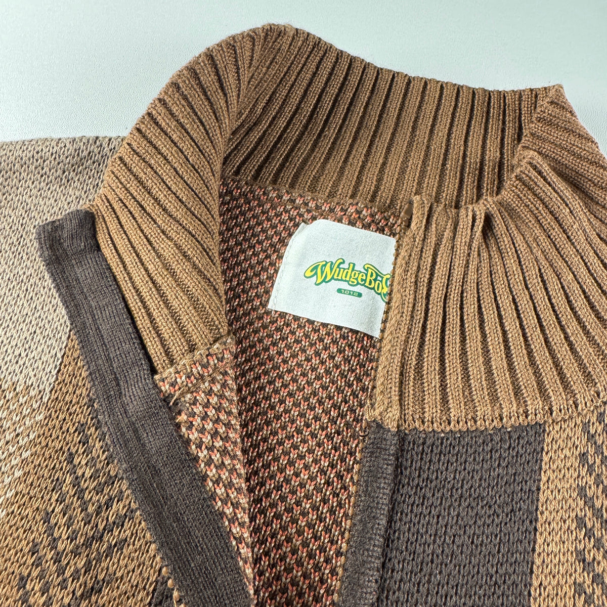 Wudge Boy Brown Check Half Zip Knit Sweater (L)