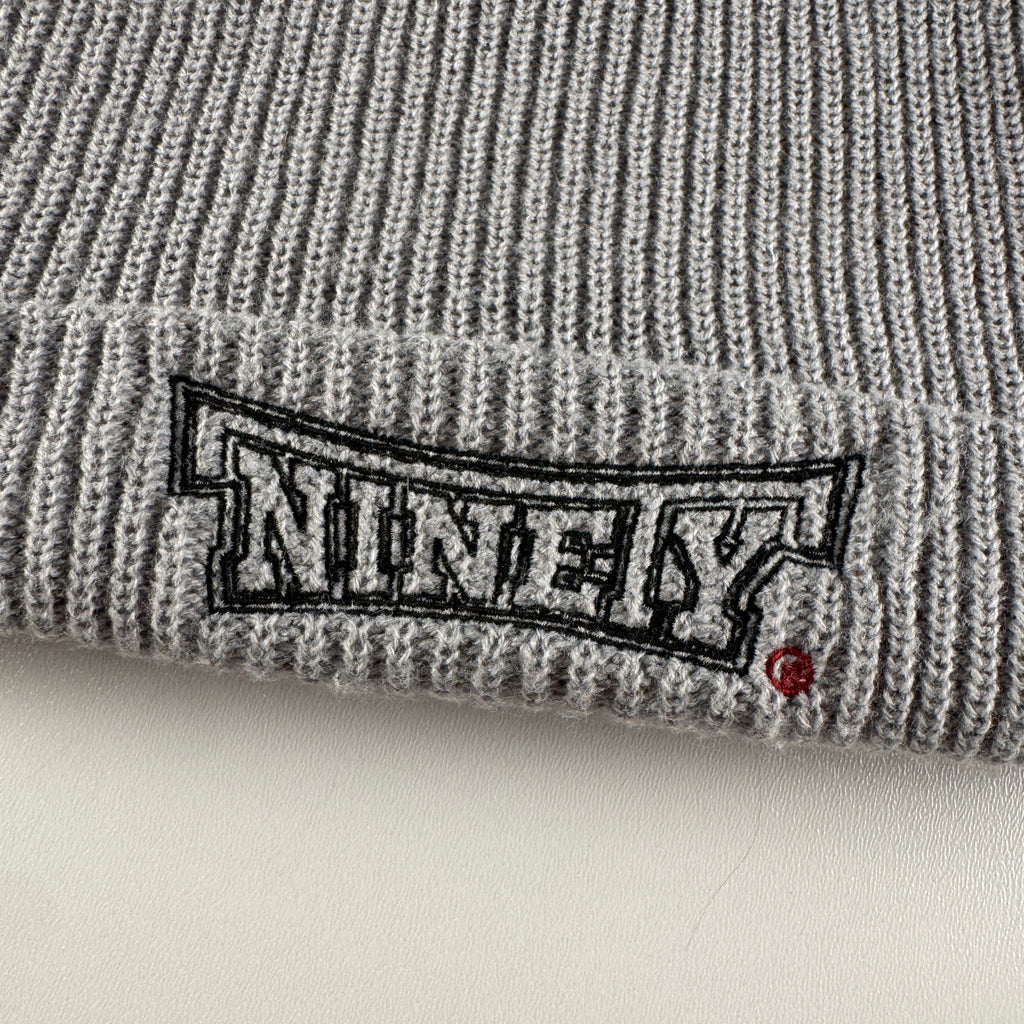 9090 Logo Embroidered Beanie Grey