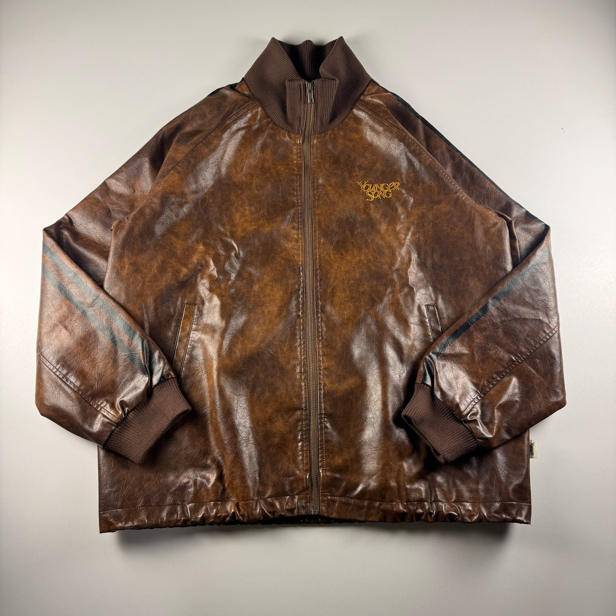 Younger Song Brown Fake Leather Track Jacket (L)