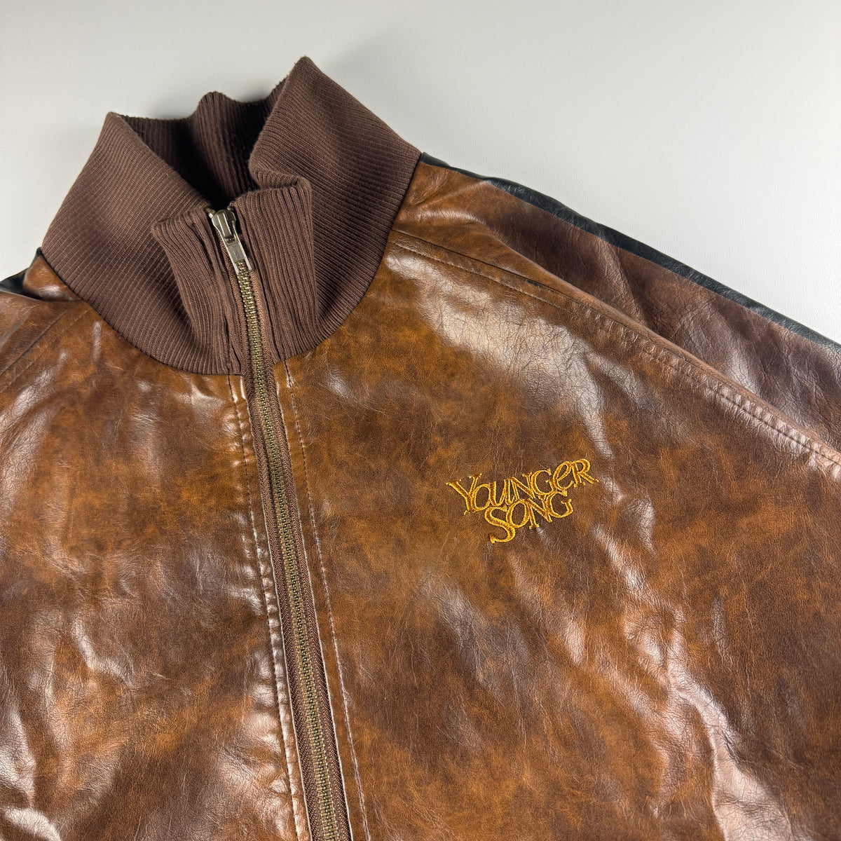 Younger Song Brown Fake Leather Track Jacket (L)