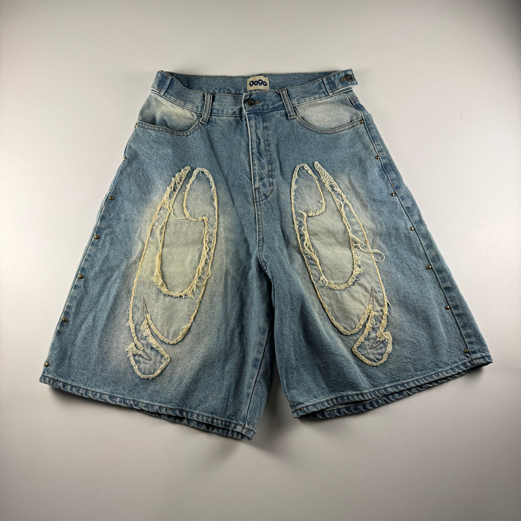 9090 Embroidered Wide Denim Half Pants (M)