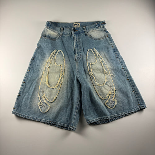 9090 Embroidered Wide Denim Half Pants (M)