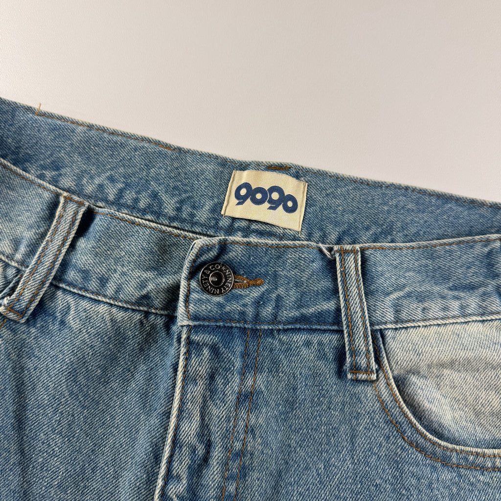 9090 Embroidered Wide Denim Half Pants (M)