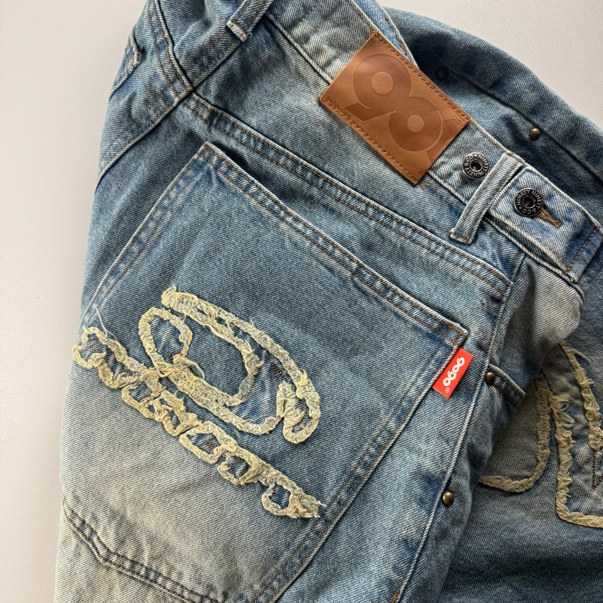 9090 Embroidered Wide Denim Half Pants (M)
