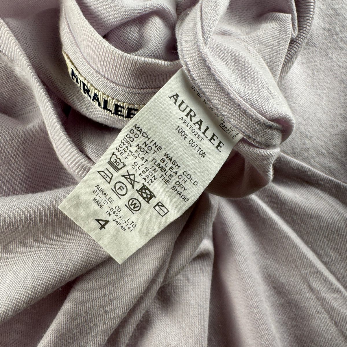 Auralee Seamless Crew Neck Pale Pink Tee (M)