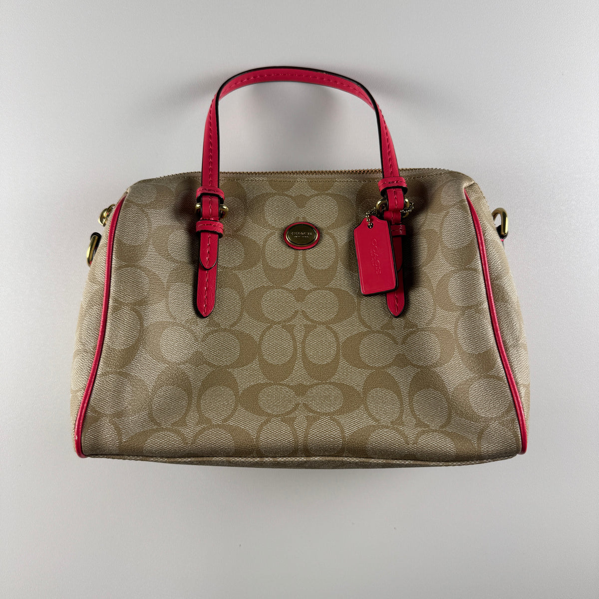Coach Two Way Satchel Mini Boston Bag Signature Pink