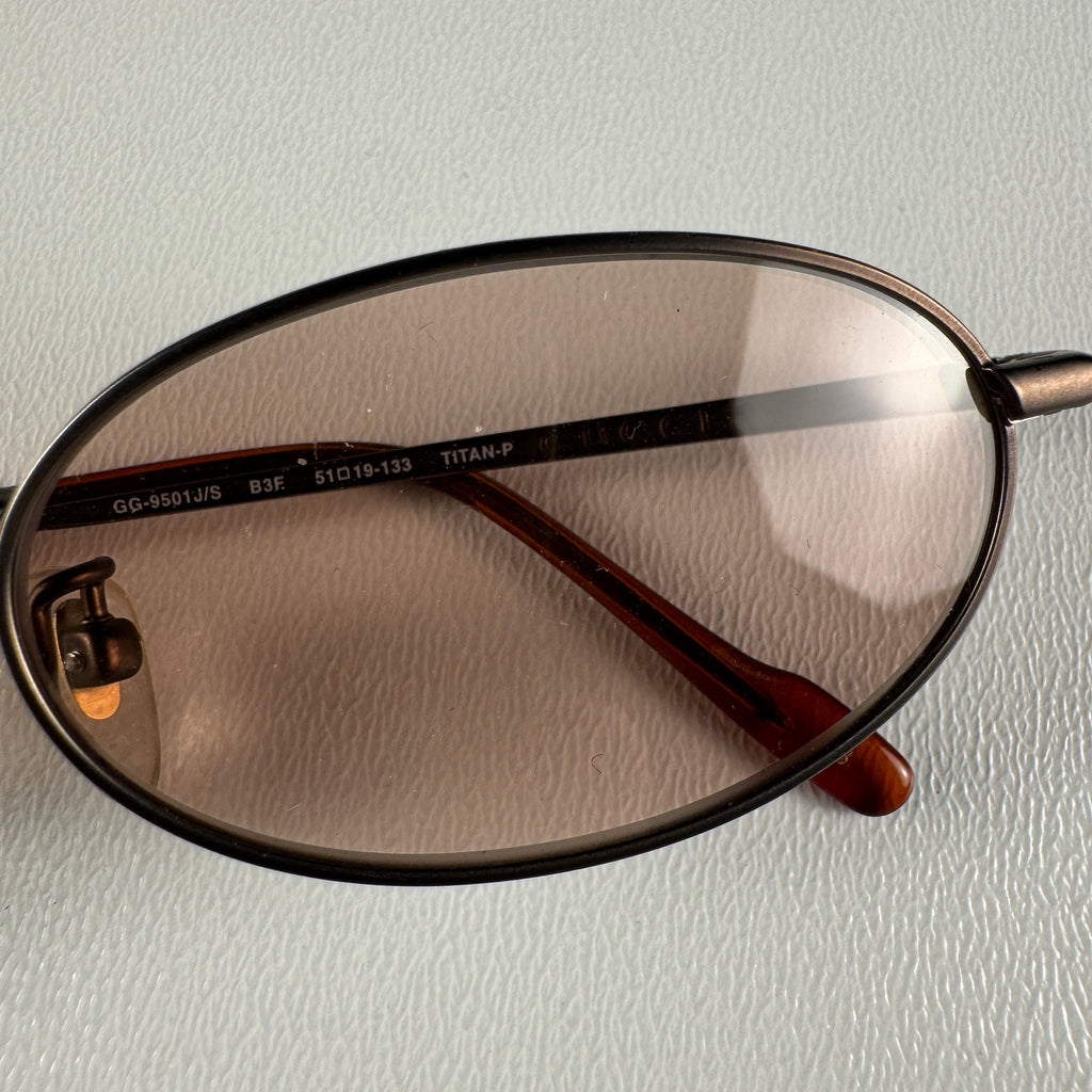 Gucci Oval Titanium Brown Sunglass
