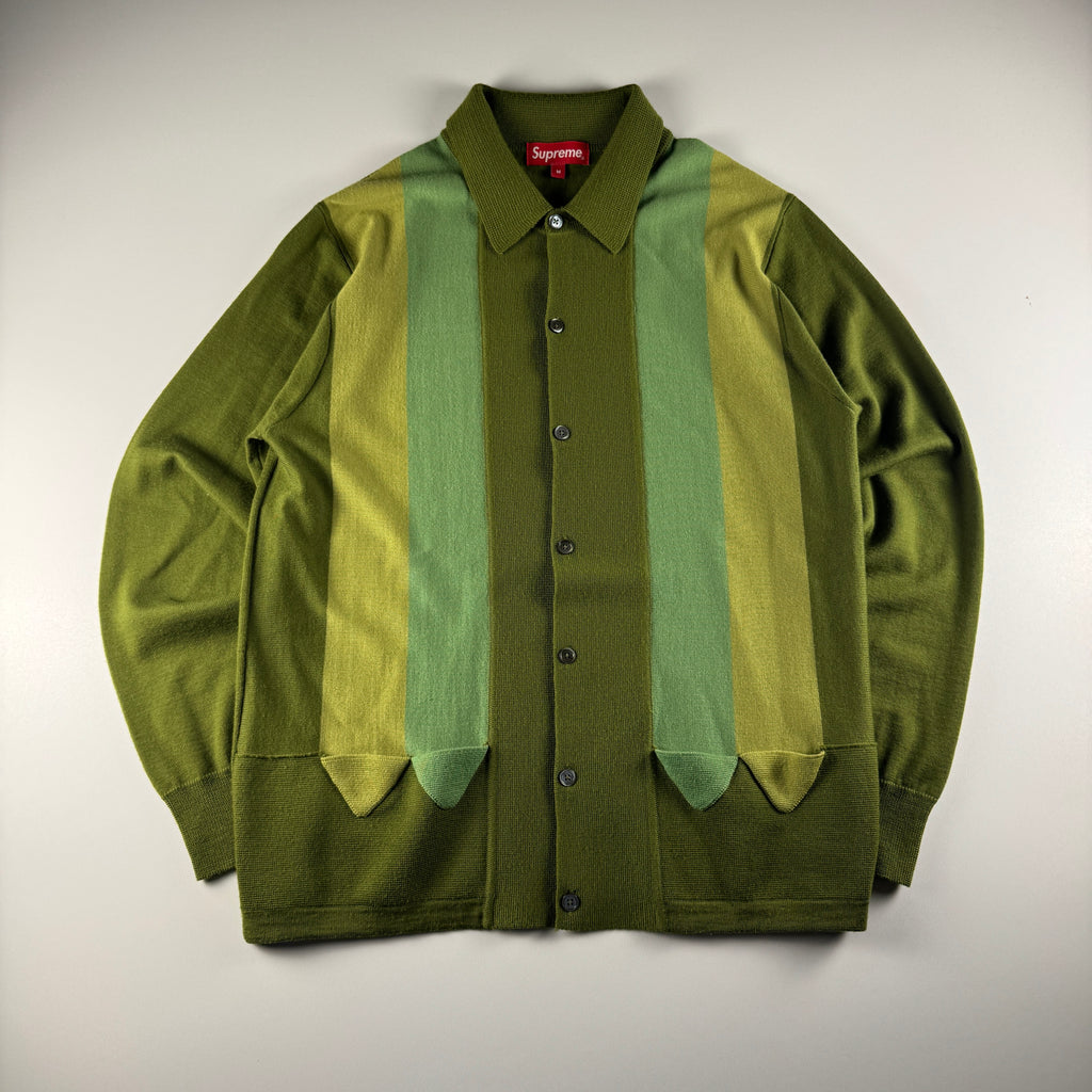 Supreme Arrows Striped Knit Green Polo Cardigan (M)