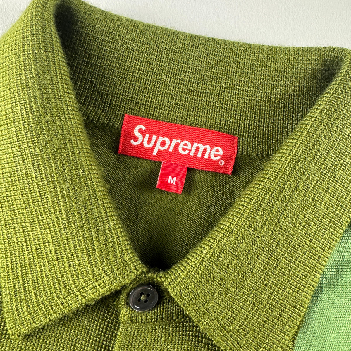 Supreme Arrows Striped Knit Green Polo Cardigan (M)
