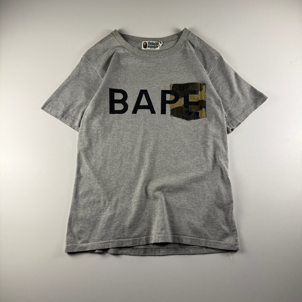 BAPE Spellout Camo Pocket Grey Tee (S)