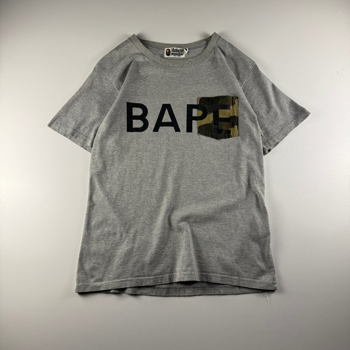 BAPE Spellout Camo Pocket Grey Tee (S)