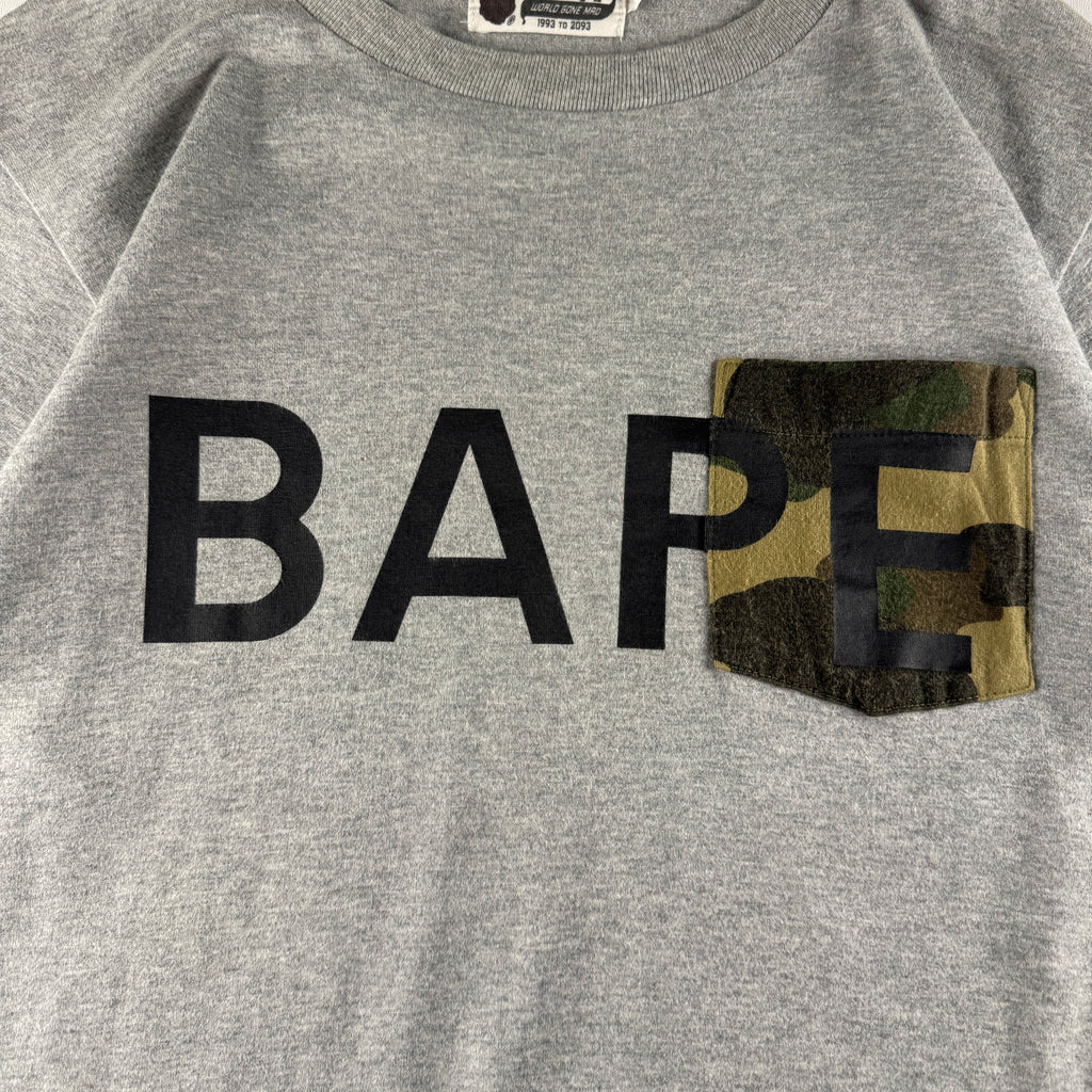 BAPE Spellout Camo Pocket Grey Tee (S)