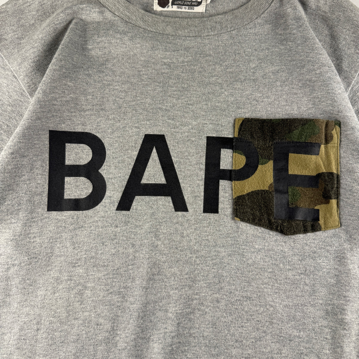BAPE Spellout Camo Pocket Grey Tee (S)
