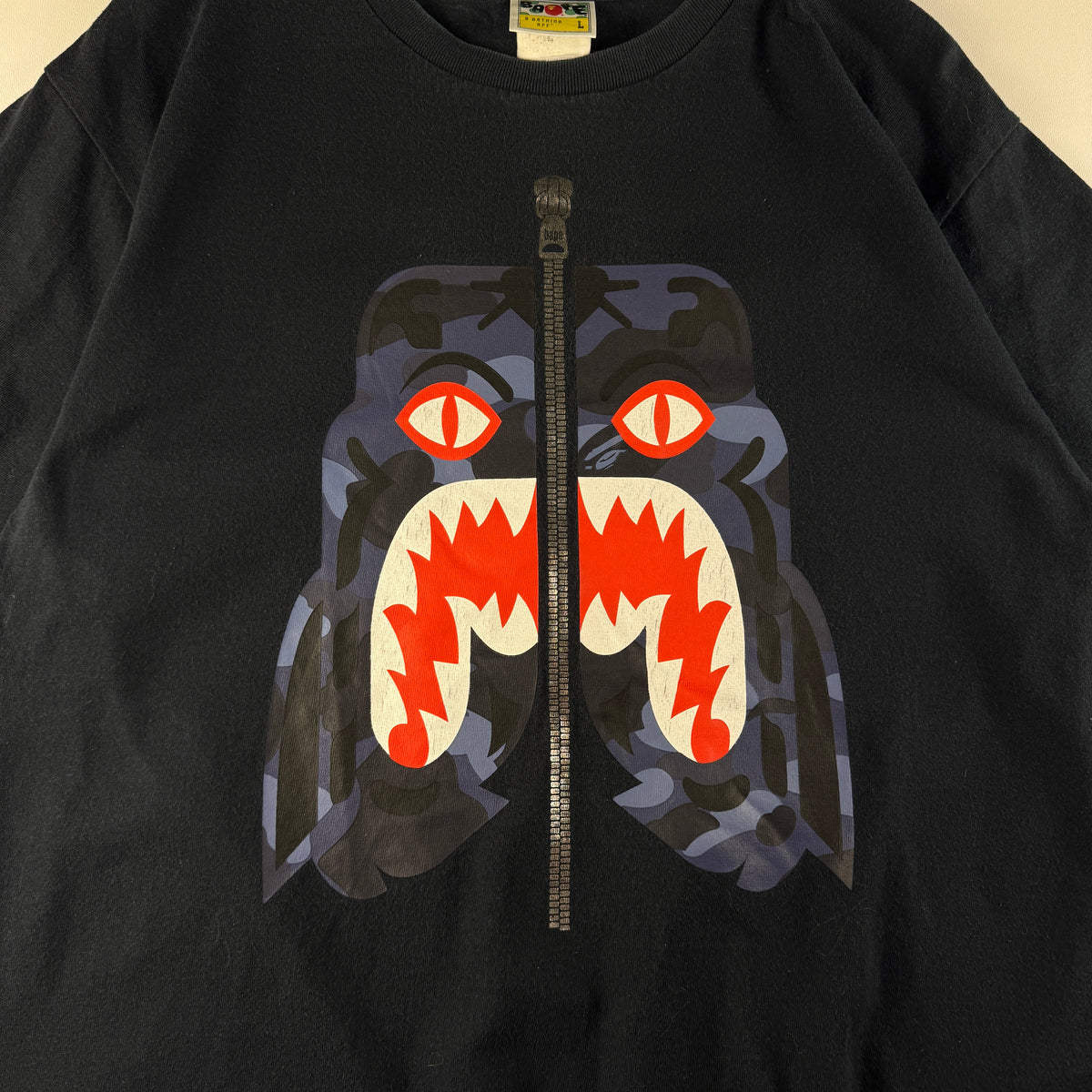 BAPE Tiger Fake Zip Black Tee (L)