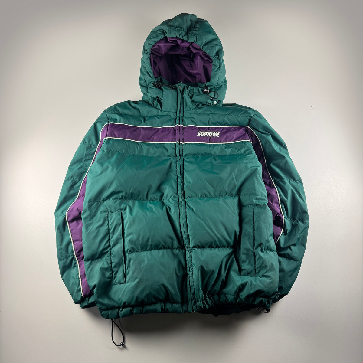Supreme Stripe Panel Down Green Puffer Jacket (M)