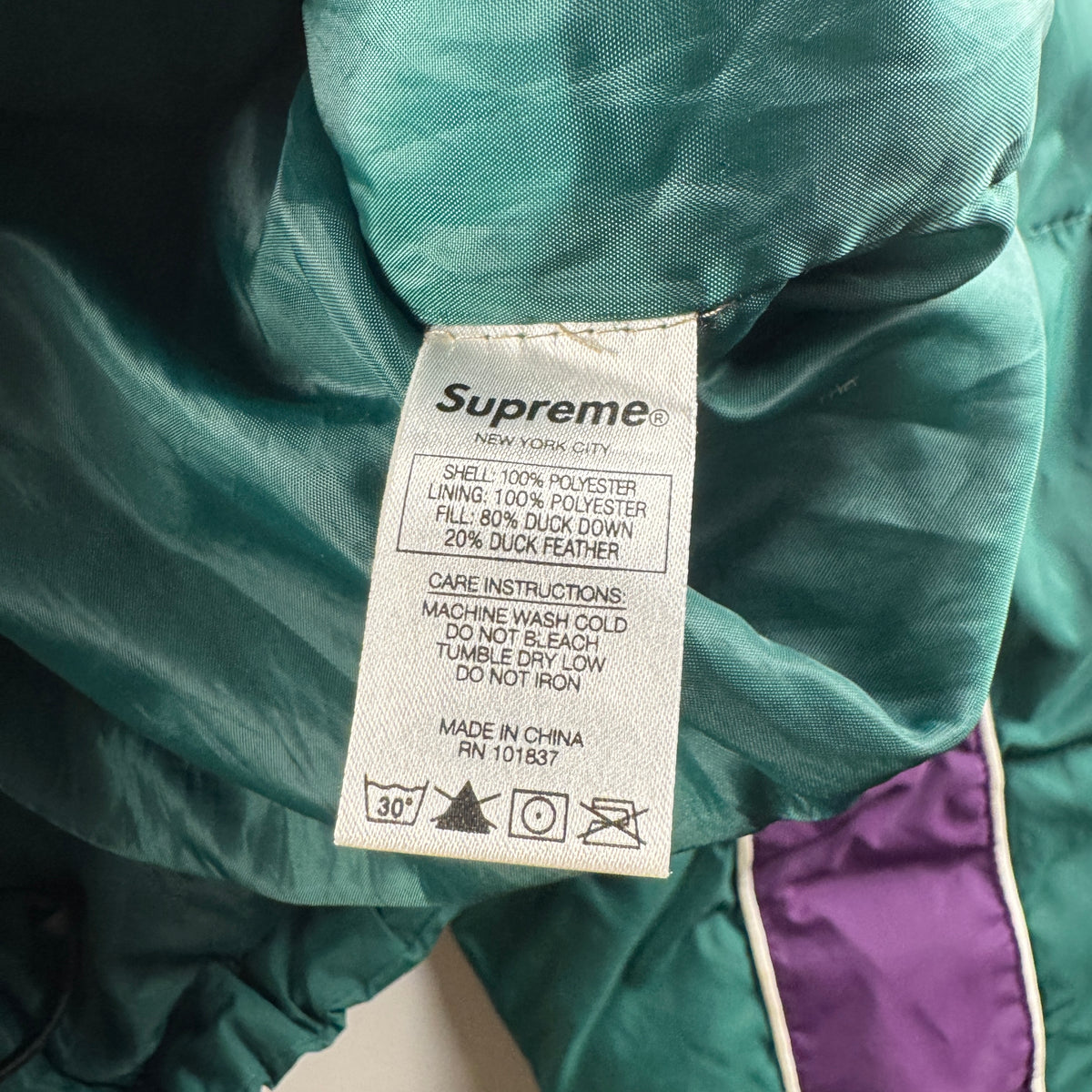 Supreme Stripe Panel Down Green Puffer Jacket (M)
