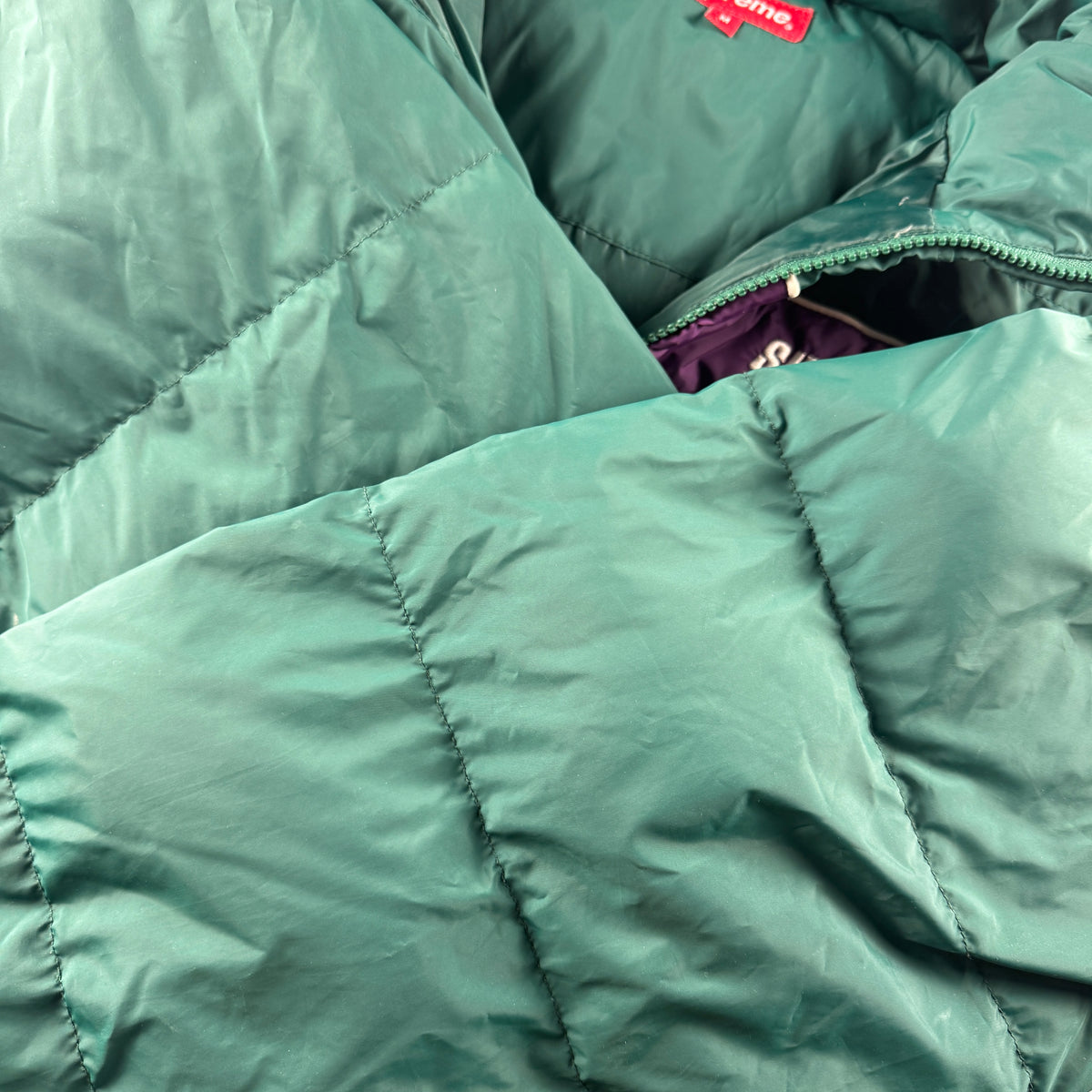 Supreme Stripe Panel Down Green Puffer Jacket (M)