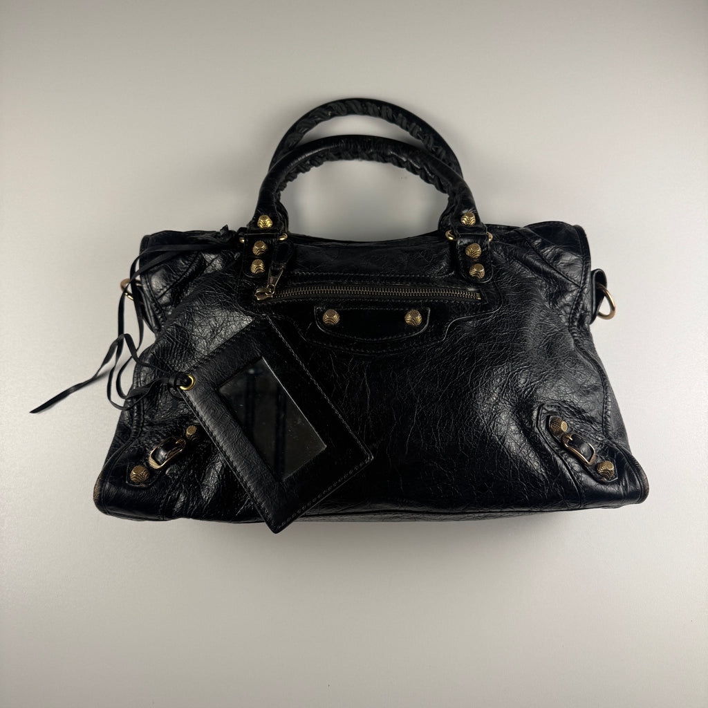 Balenciaga Black Gold Hardware City Bag