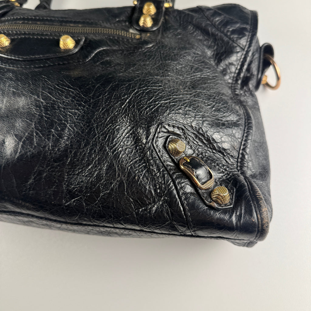 Balenciaga Black Gold Hardware City Bag