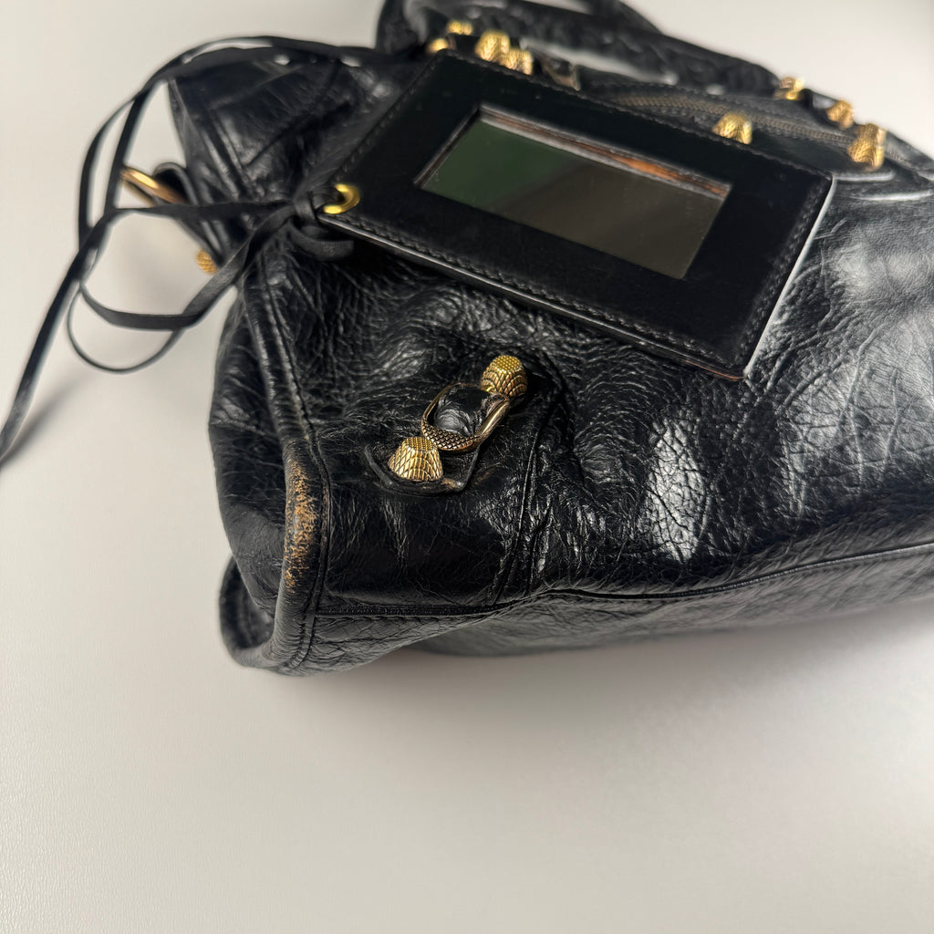 Balenciaga Black Gold Hardware City Bag