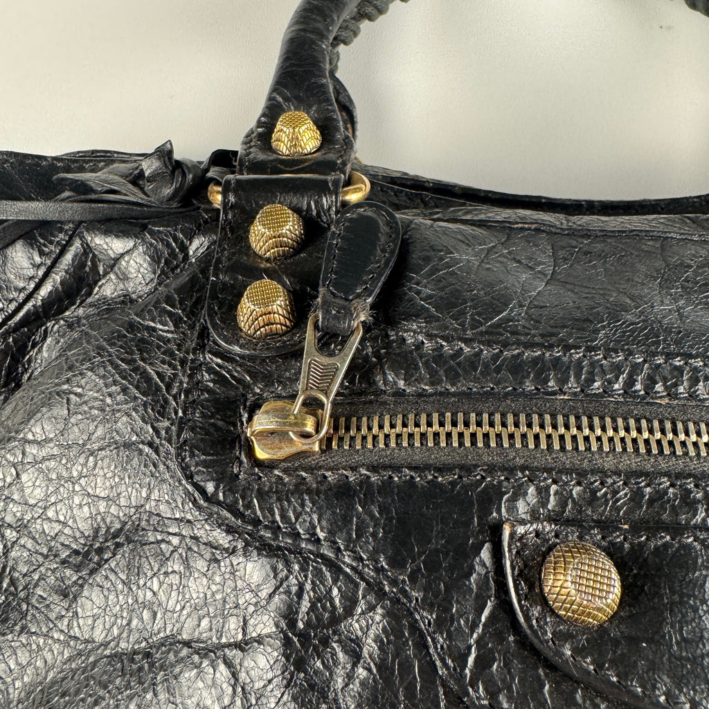 Balenciaga Black Gold Hardware City Bag