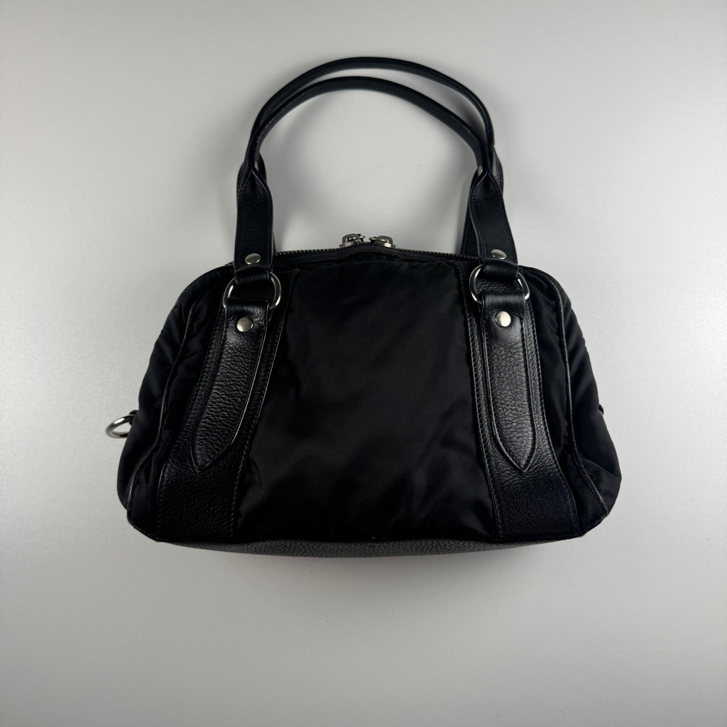 Miu Miu Black Nylon and Leather Bowler Bag