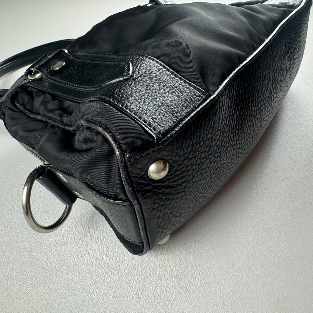Miu Miu Black Nylon and Leather Bowler Bag