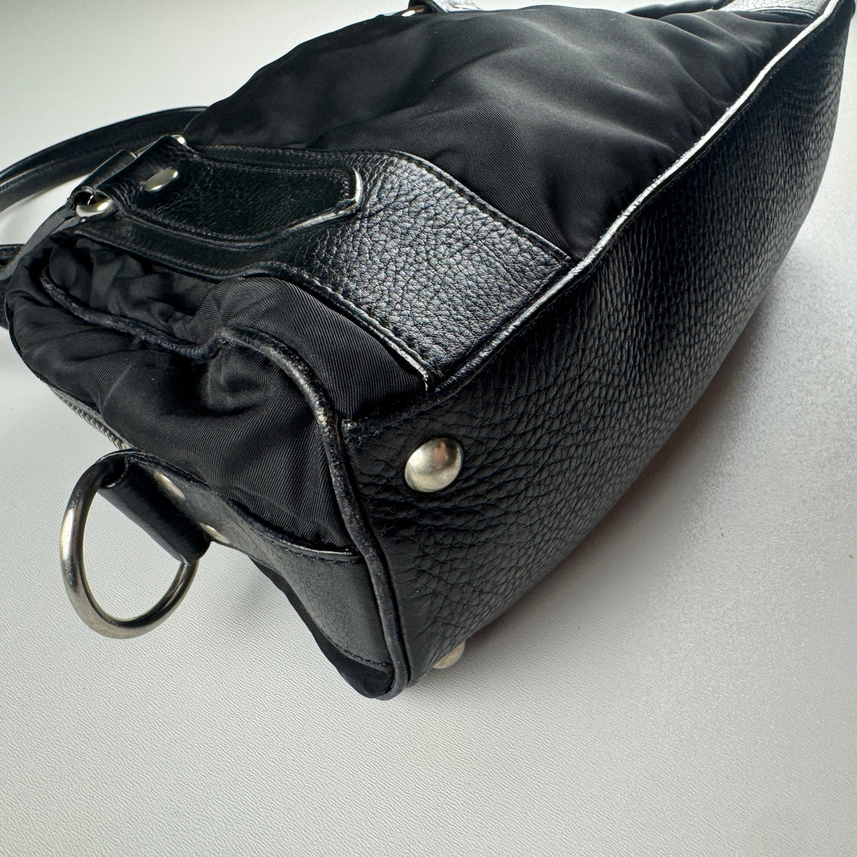 Miu Miu Black Nylon and Leather Bowler Bag