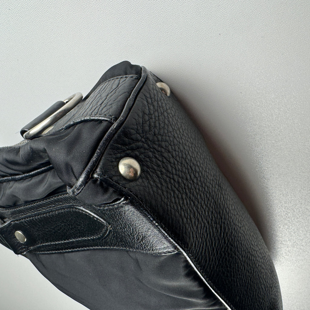 Miu Miu Black Nylon and Leather Bowler Bag
