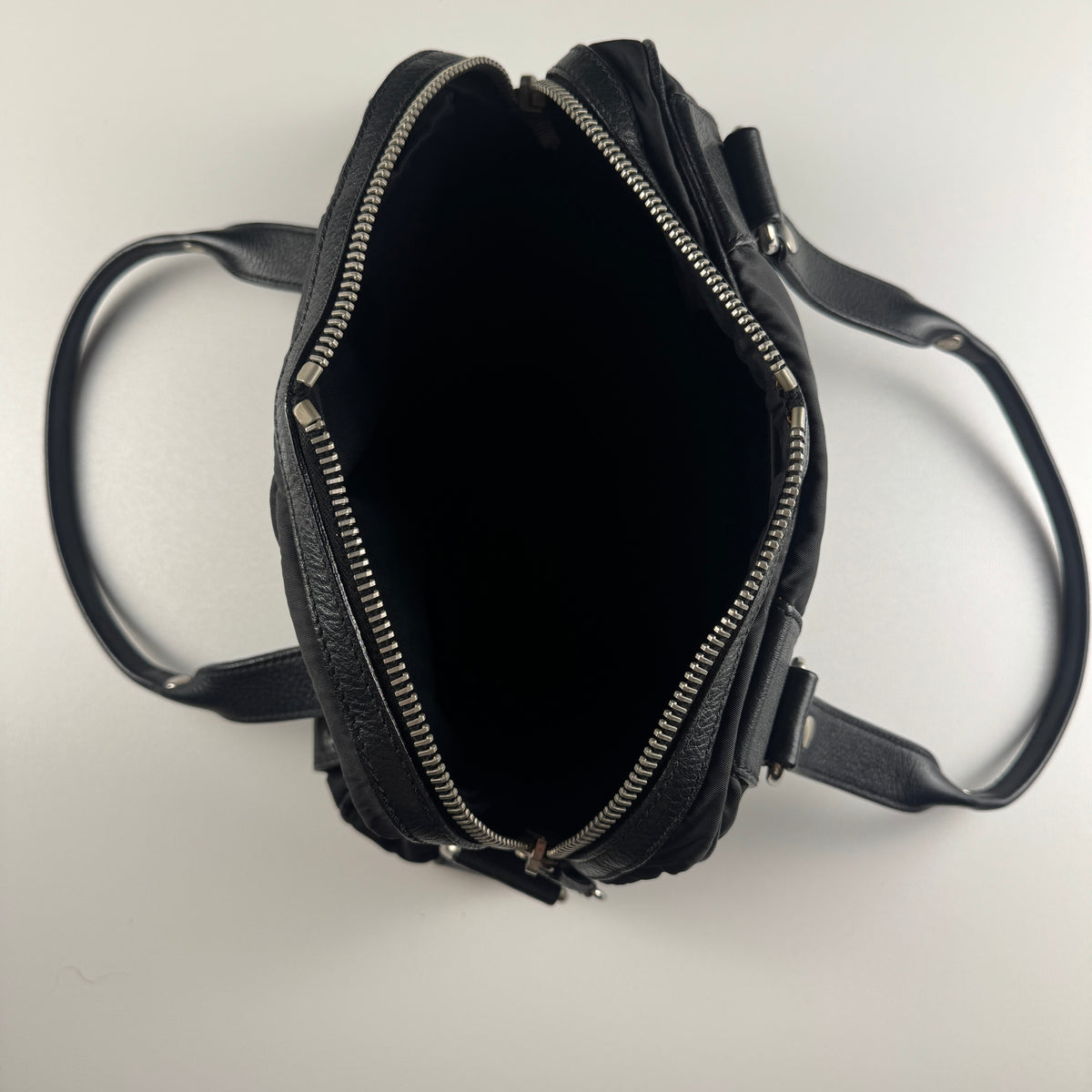 Miu Miu Black Nylon and Leather Bowler Bag