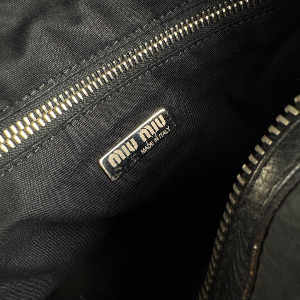 Miu Miu Black Nylon and Leather Bowler Bag