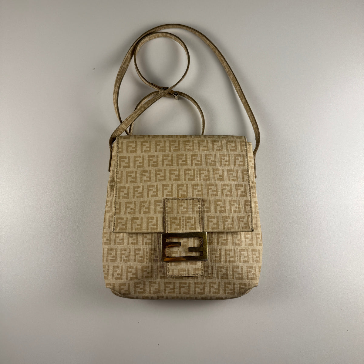 Fendi Zucchino Crossbody Beige FF Messenger Bag