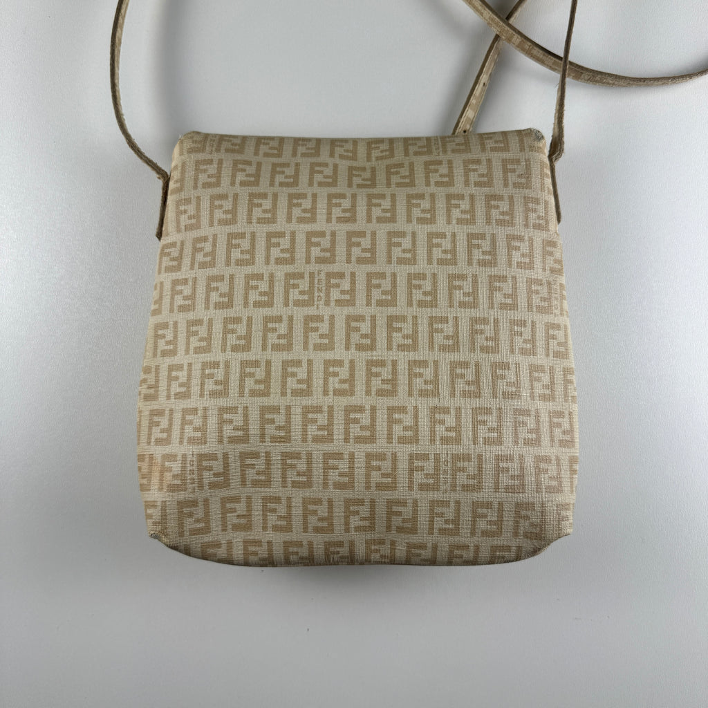 Fendi Zucchino Crossbody Beige FF Messenger Bag