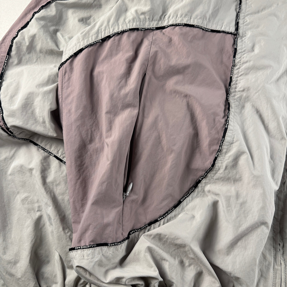 Supreme Logo Piping Hooded Grey Track Jacket (XL)