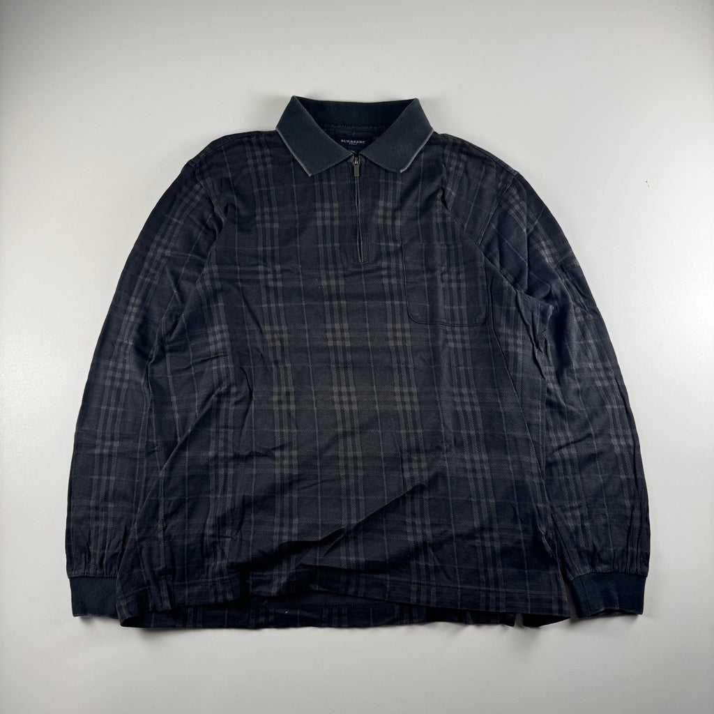 Burberry Golf Faded Grey Half Zip Long Sleeve Polo (M)