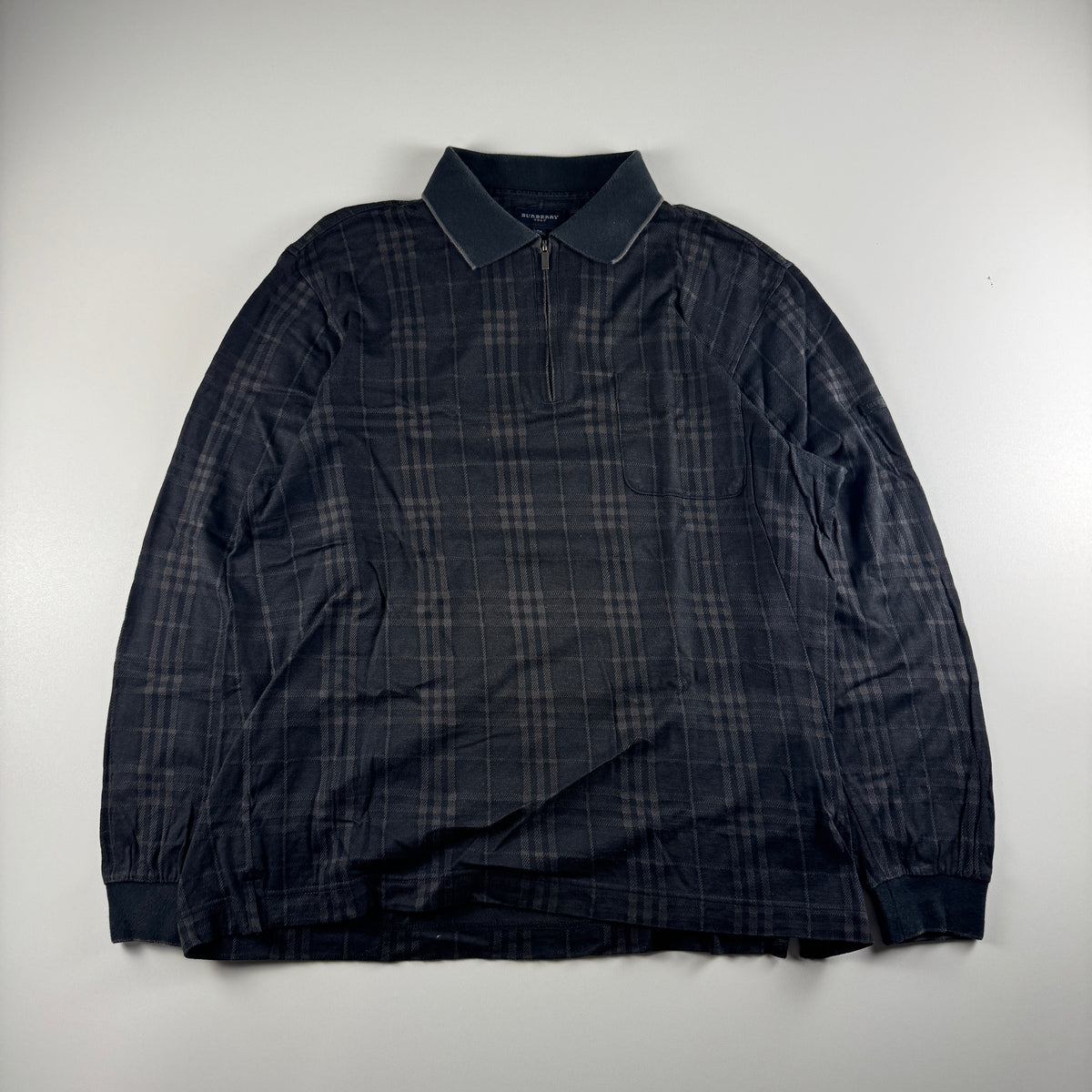 Burberry Golf Faded Grey Half Zip Long Sleeve Polo (M)