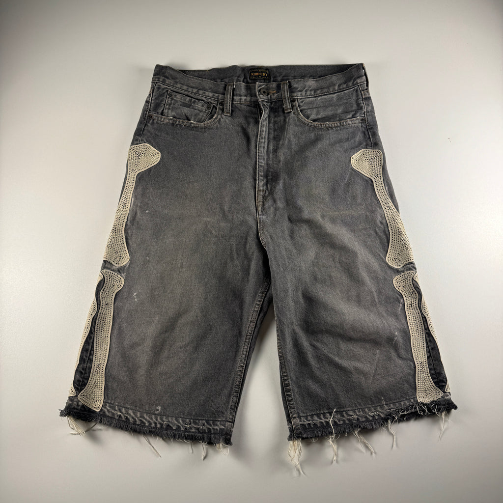 Kapital 14oz Black Denim Bone Embroidery 5P Shorts (M)