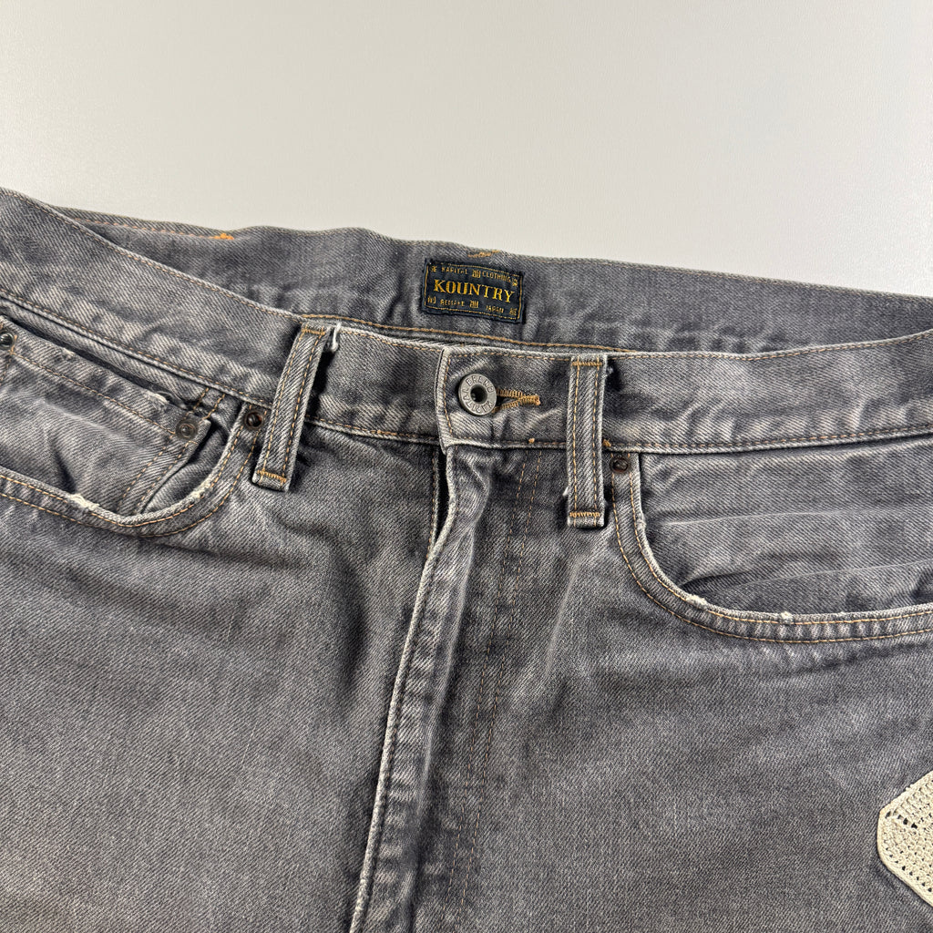 Kapital 14oz Black Denim Bone Embroidery 5P Shorts (M)