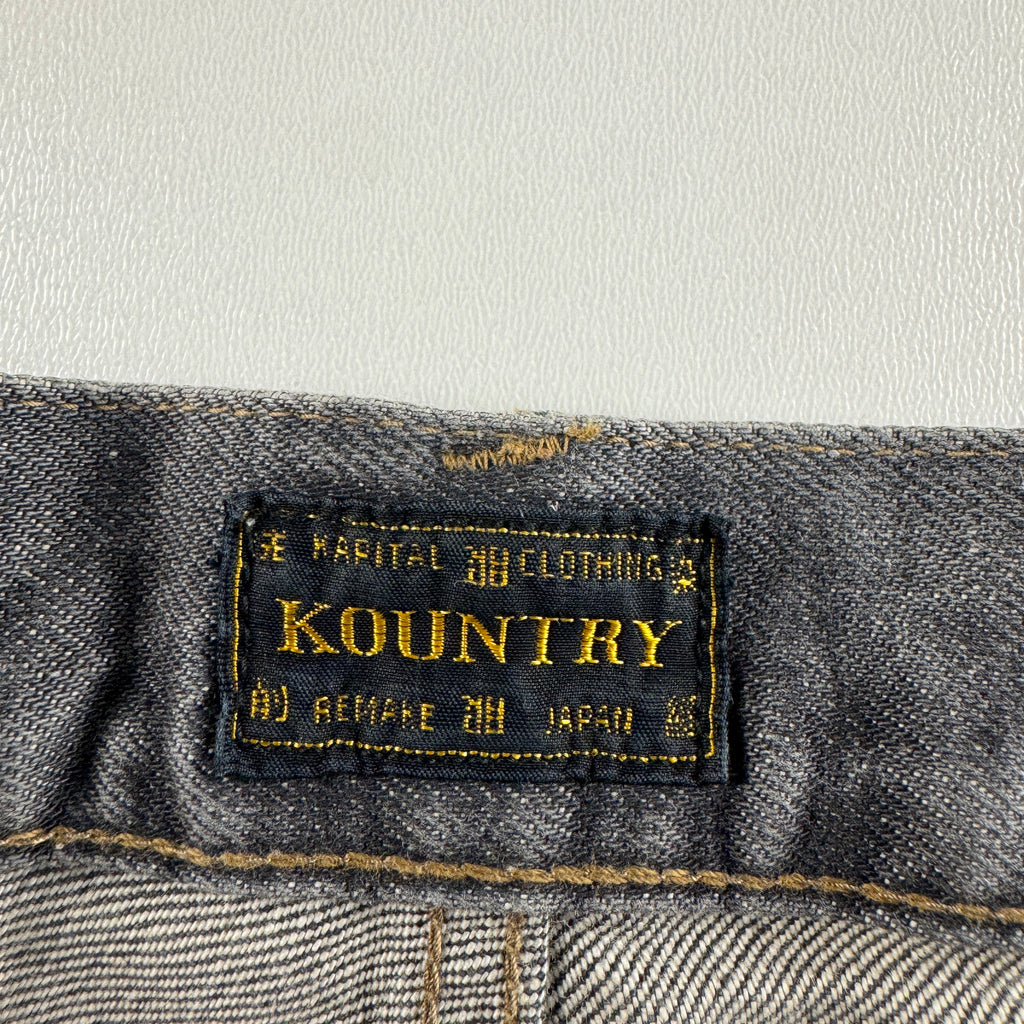 Kapital 14oz Black Denim Bone Embroidery 5P Shorts (M)