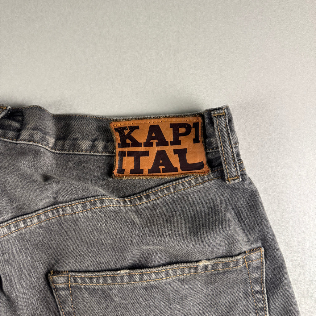 Kapital 14oz Black Denim Bone Embroidery 5P Shorts (M)