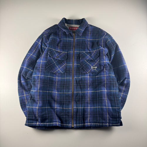 Supreme Thermal Lined Zip Up Blue Flannel Jacket (S)