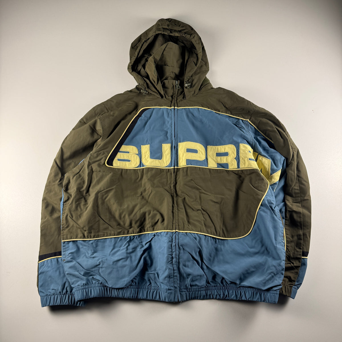 Supreme S Paneled Blue and Olive Track Jacket (S)