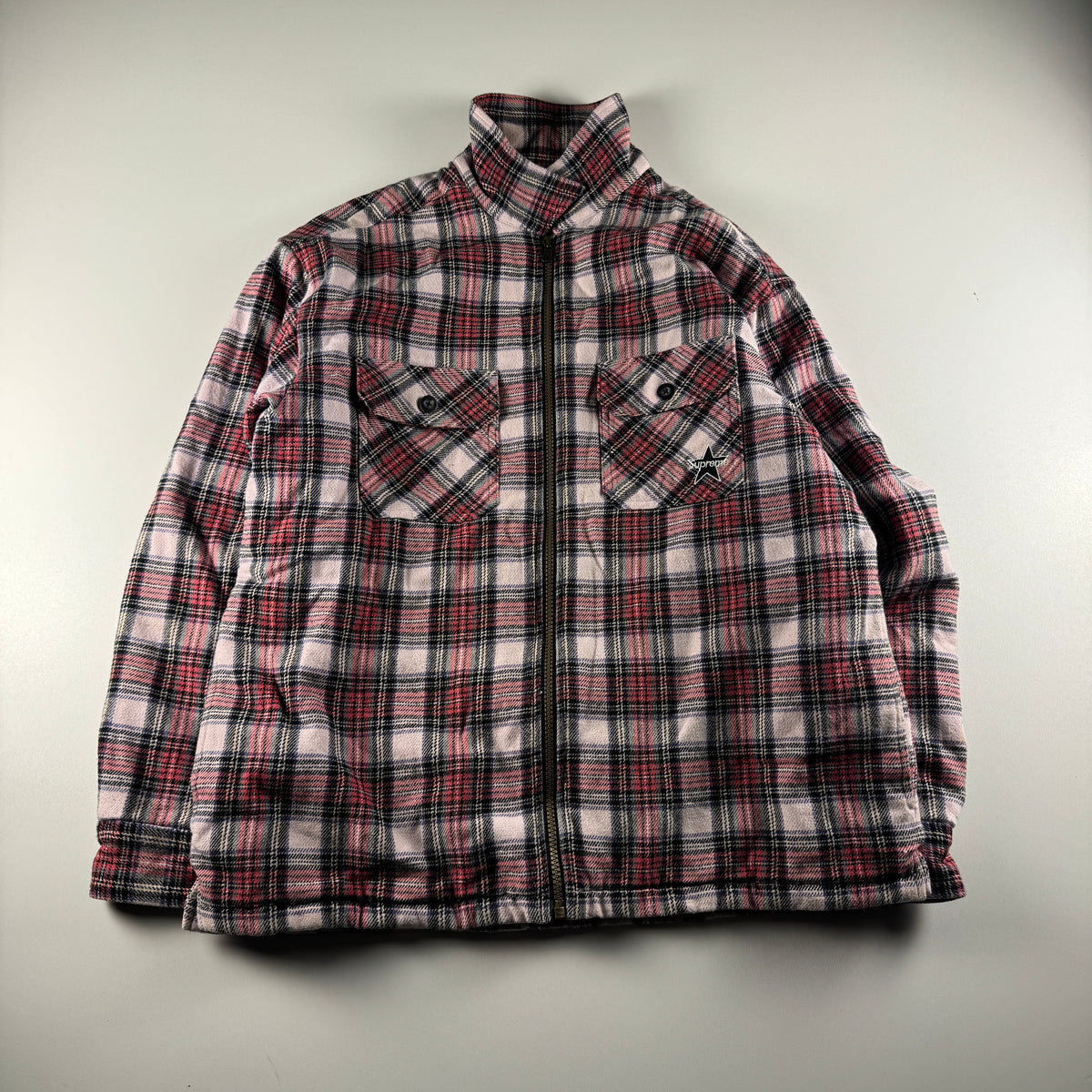 Supreme Thermal Lined Zip Up Red Flannel Jacket (S)