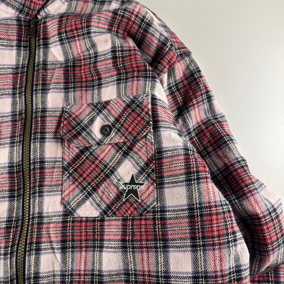 Supreme Thermal Lined Zip Up Red Flannel Jacket (S)