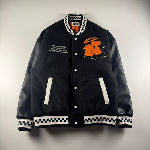 9090 Fake Leather Black University Jacket (L)