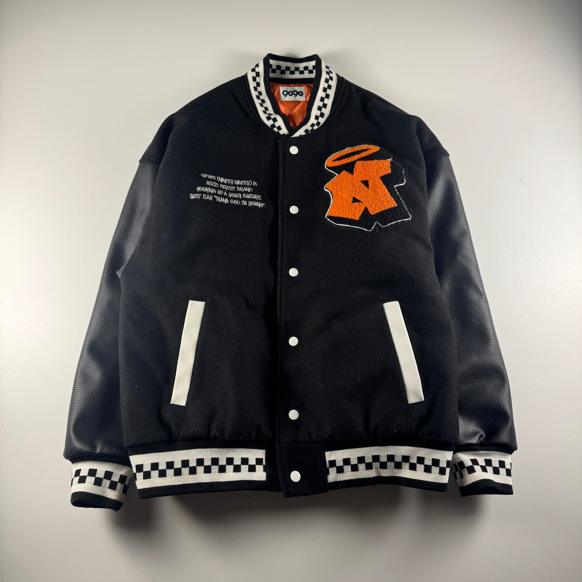 9090 Fake Leather Black University Jacket (L)