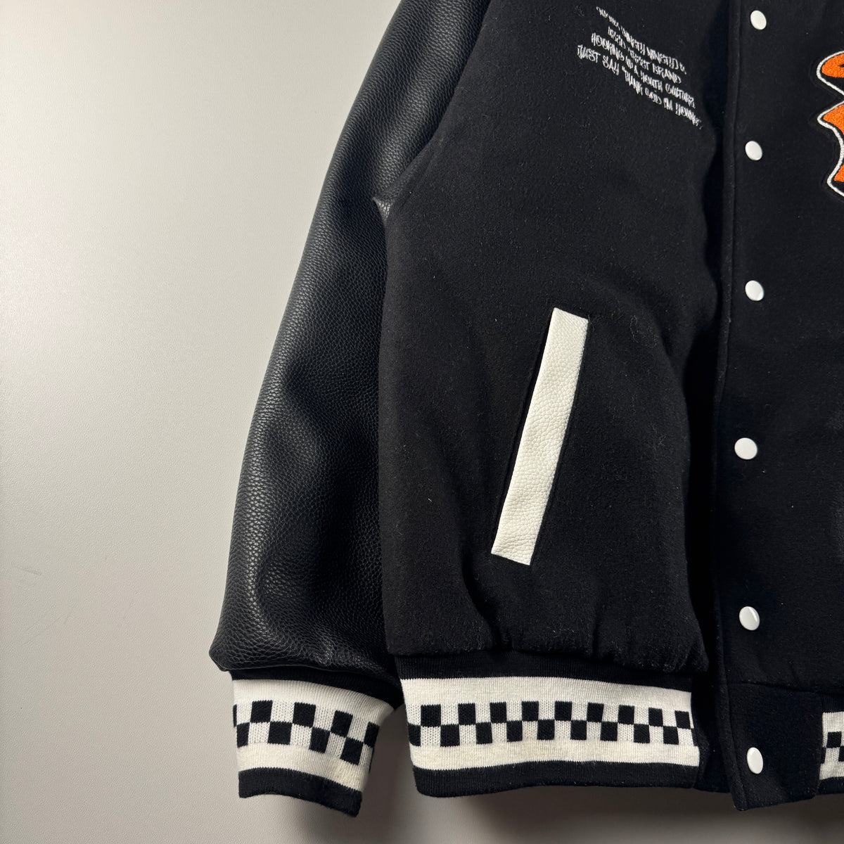 9090 Fake Leather Black University Jacket (L)